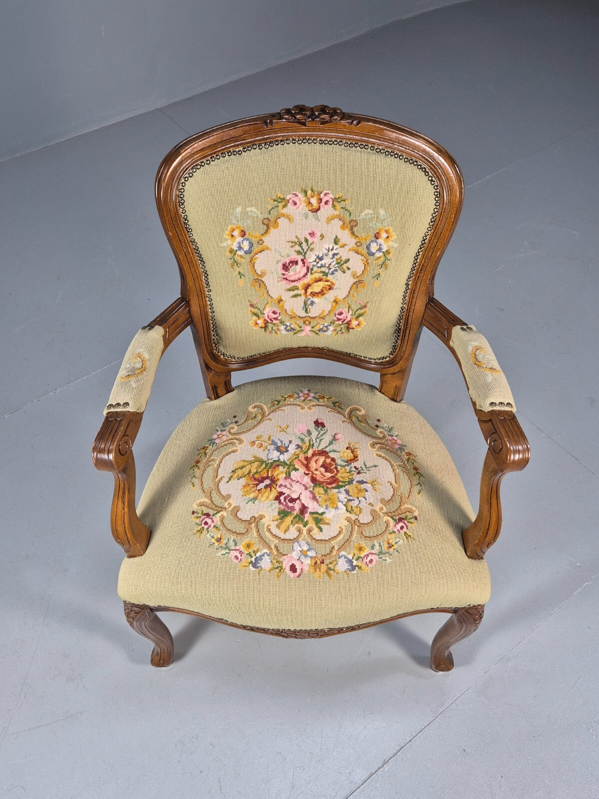 Vintage Rococo Fauteuil Floral Tapestry Carved Frame Danish 1960s EB9554 VCAR - UKDK FURNITURE