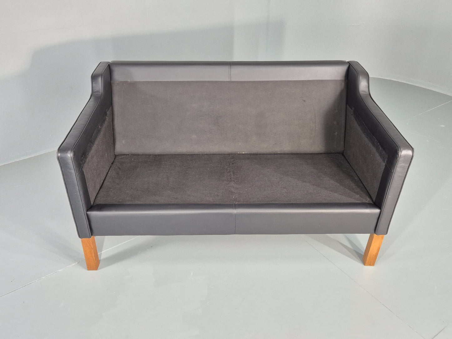 Vintage 2 Seat Sofa Danish Black Leather Mogensen Style Retro 1980s EB10466 M2SS7
