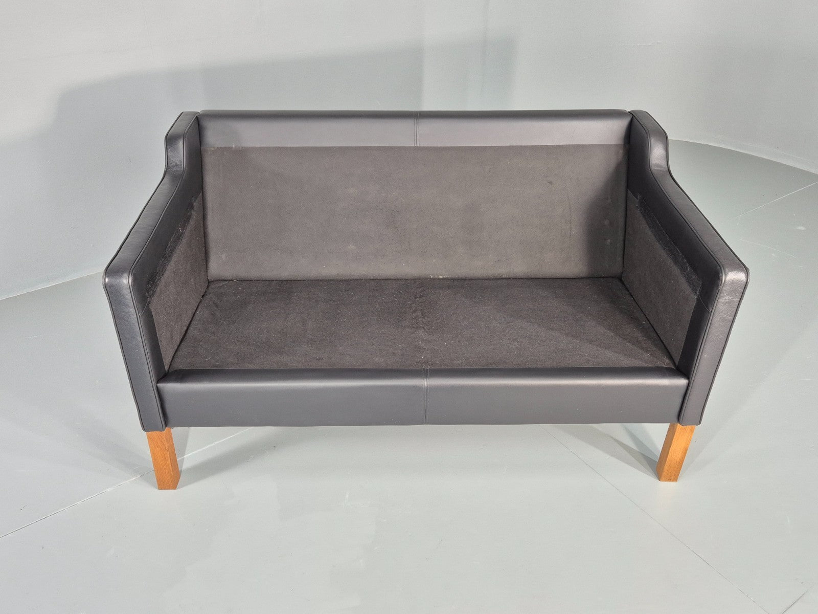 Vintage 2 Seat Sofa Danish Black Leather Mogensen Style Retro 1980s EB10466 M2SS7