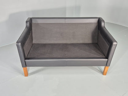 Vintage 2 Seat Sofa Danish Black Leather Mogensen Style Retro 1980s EB10466 M2SS7