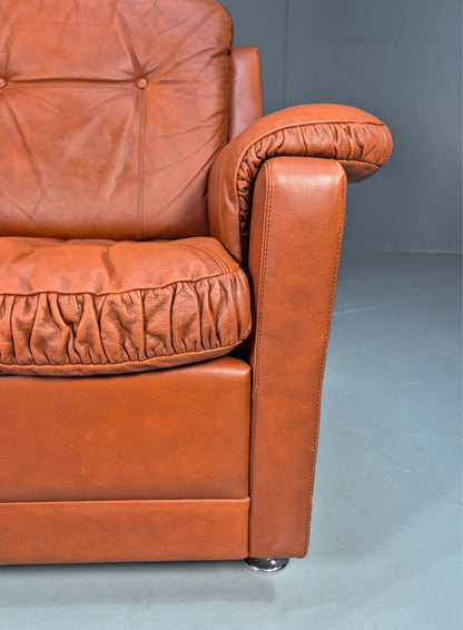 Vintage Danish Lounge Char Tan Leather 1970s Retro MCM EB8478 MNOR - UKDK FURNITURE