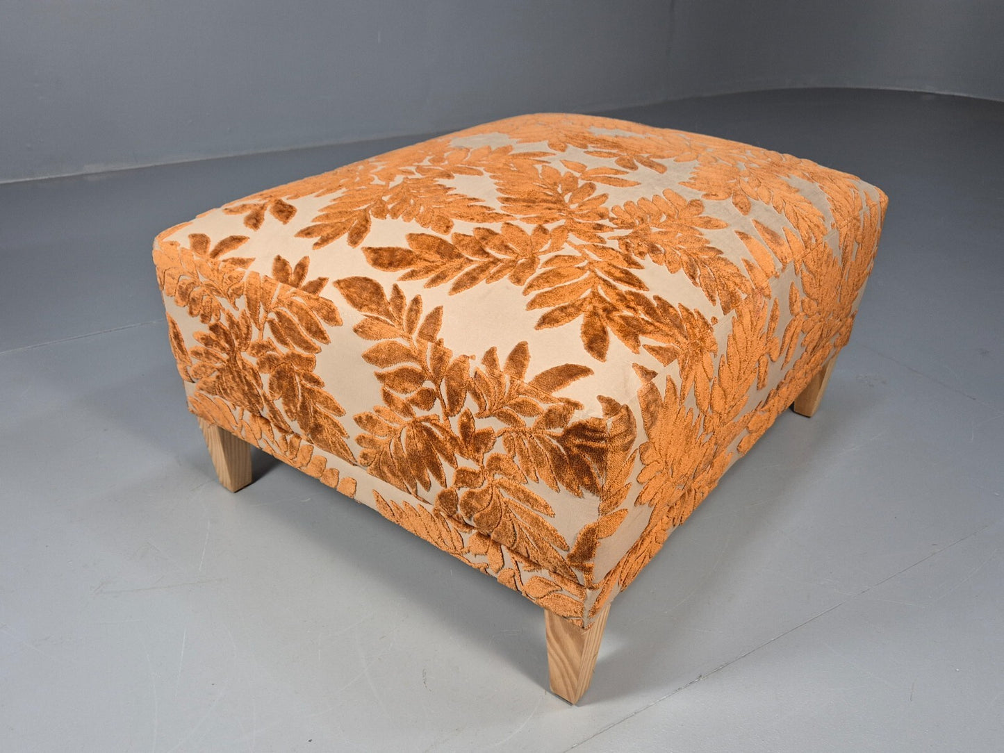 Vintage Footstool Pouffe Amber Floral Moquette Modern EB9477 MFOO - UKDK FURNITURE