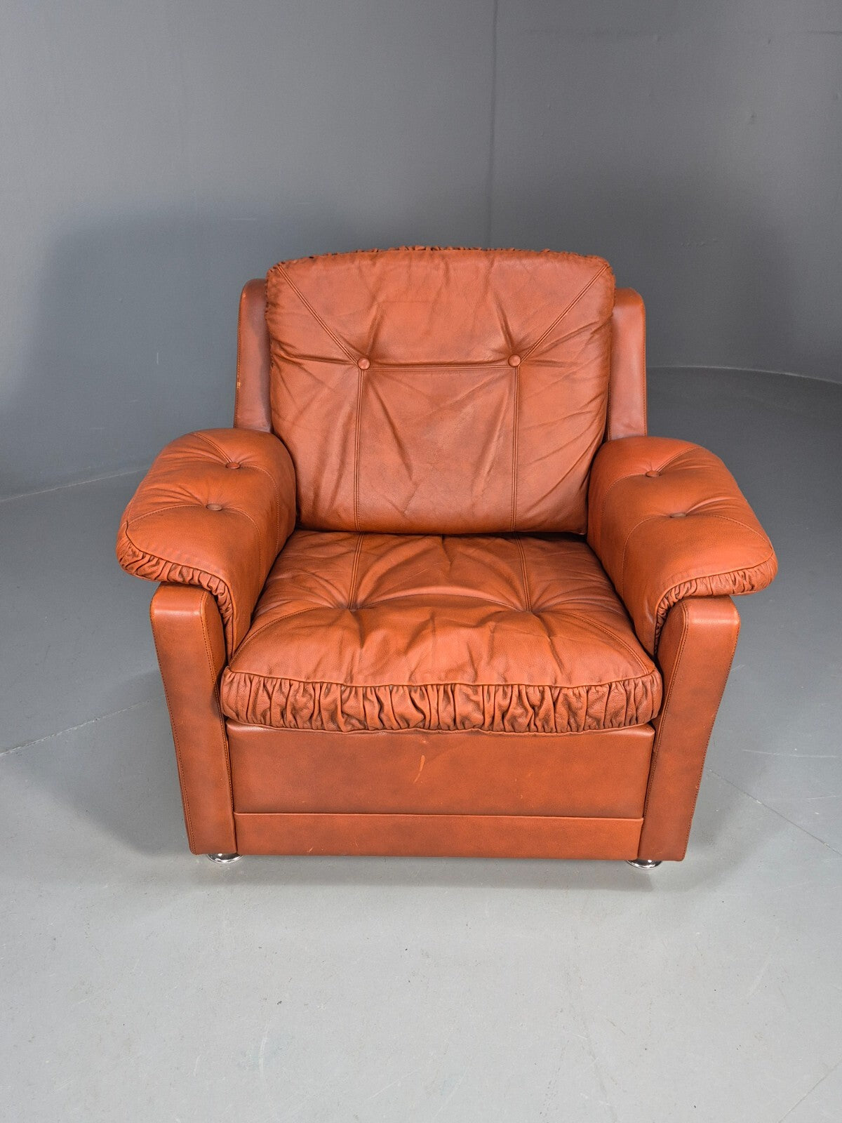 Vintage Danish Lounge Char Tan Leather 1970s Retro MCM EB8478 MNOR - UKDK FURNITURE