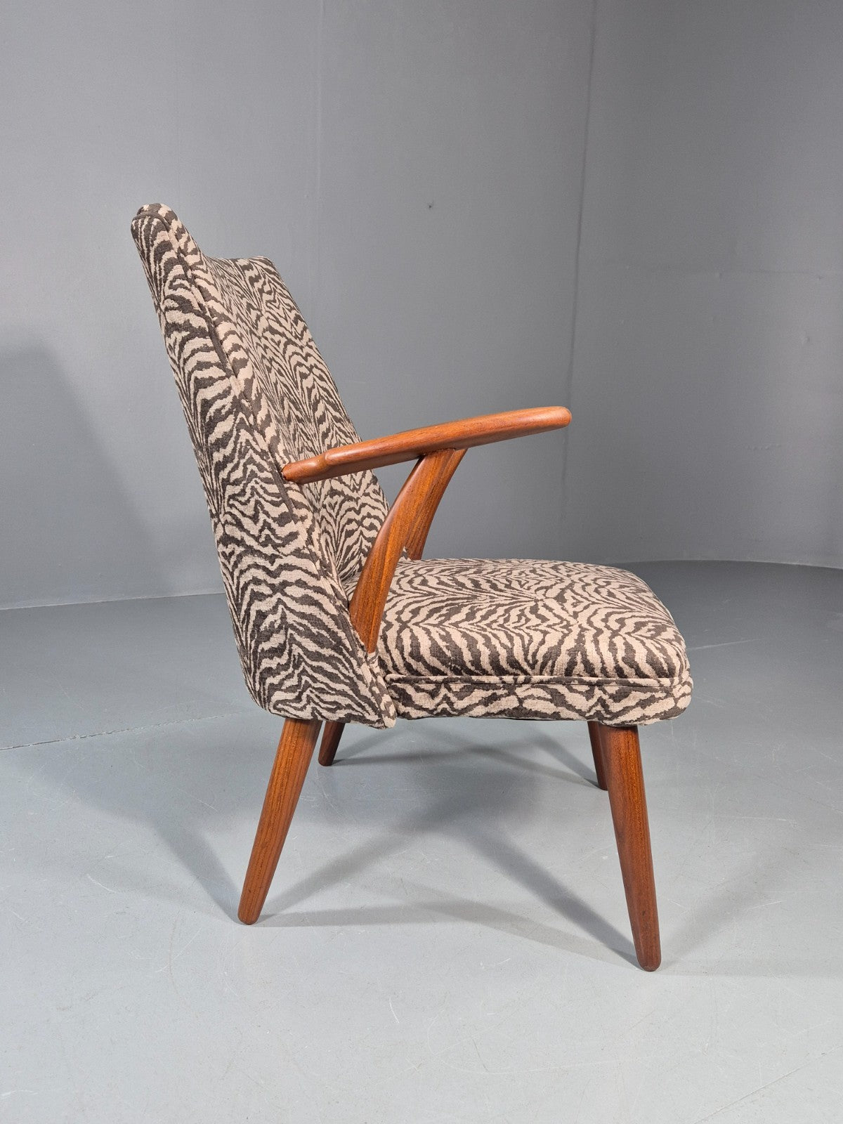 Vintage Teak Lounge Chair 1960s Danish Retro New Zebra Upholstery EB11259 MNOR5