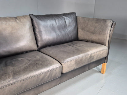 Vintage Danish Two Seat Sofa Faded Black Leather 1980s Retro MCM EB8168 M2SS - UKDK FURNITURE