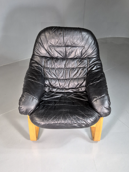 Vintage Danish Lounge Chair Black Leather Bentwood Cantilever Retro EB7229 MBEN2