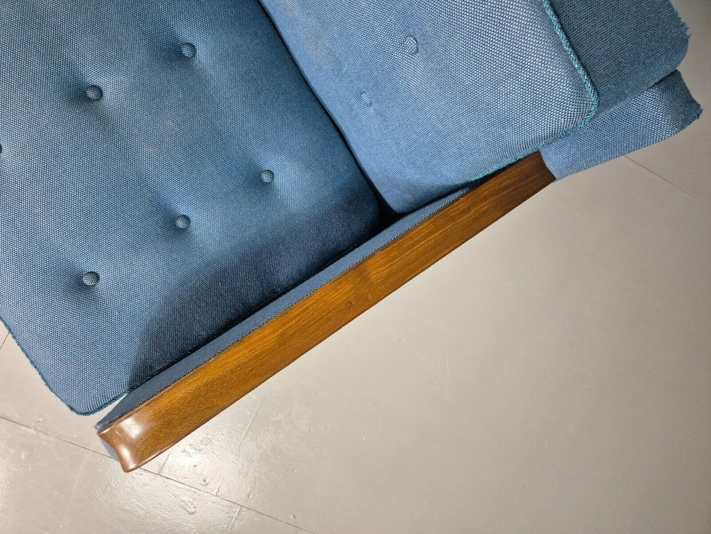 Vintage Danish Sofa Bed Blue Wool Teak Arms 1960s Retro MCM EB7259 M3SS - UKDK FURNITURE