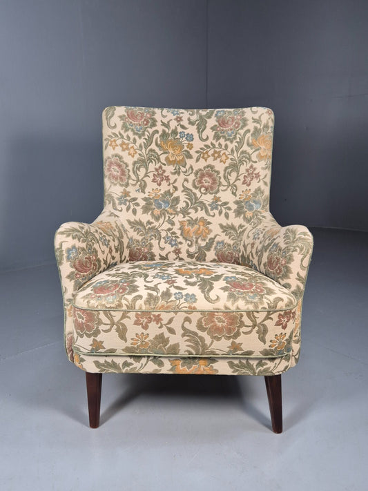 Vintage Danish Tub Chair Floral Cotton Upholstery Curved Form EB9613 MNOR - UKDK FURNITURE