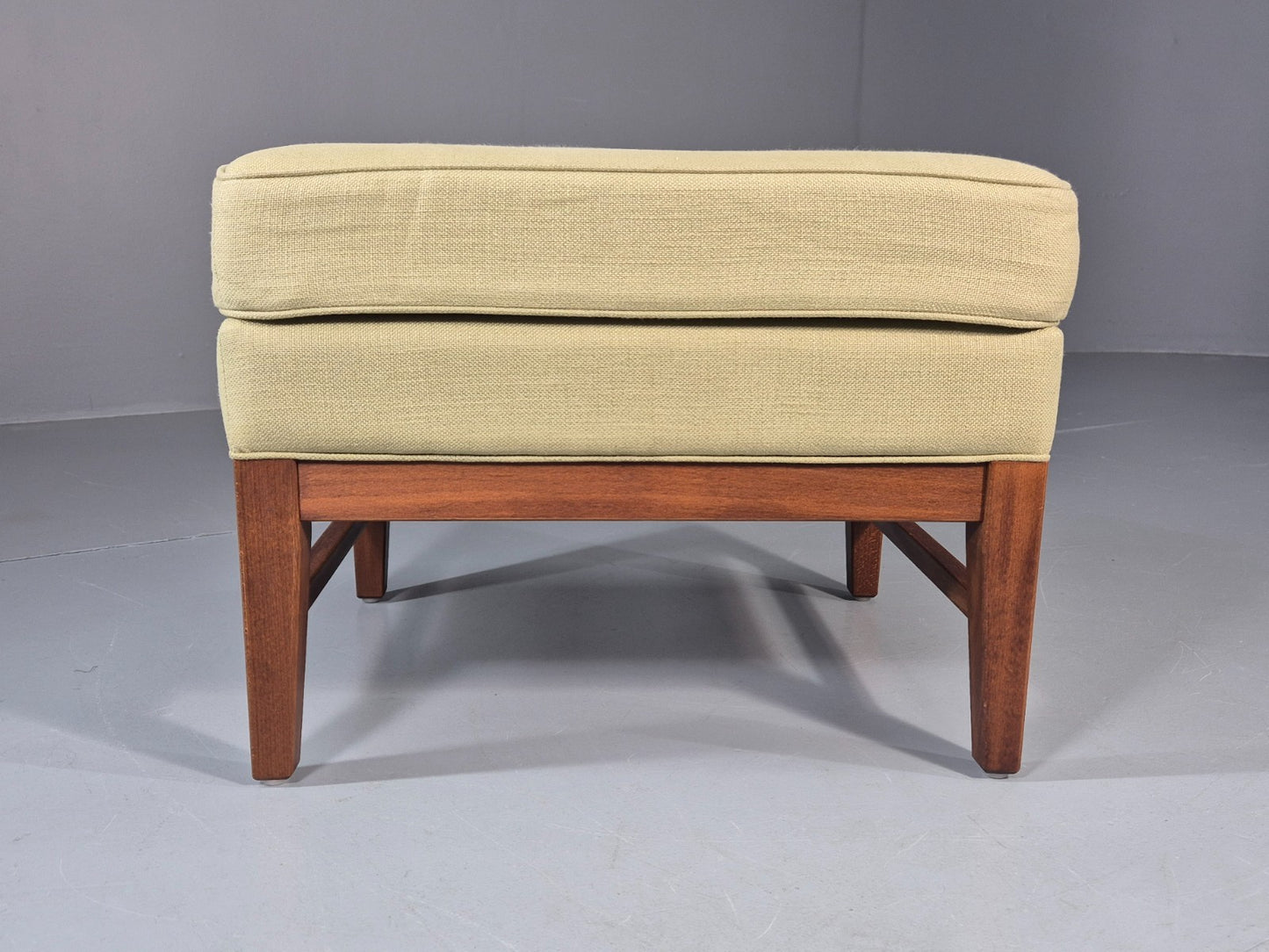 Mid Century Footstool Danish Vintage Green Wool Teak Frame 1970s EB11034 MFOO1