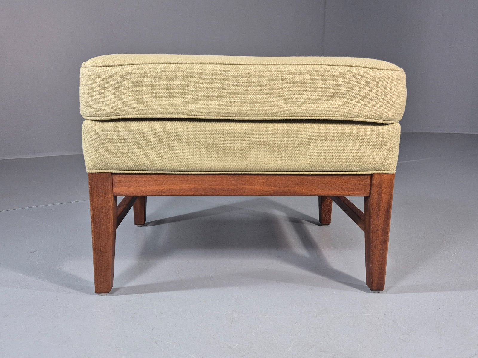 Mid Century Footstool Danish Vintage Green Wool Teak Frame 1970s EB11034 MFOO1
