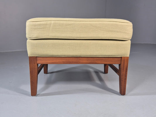 Mid Century Footstool Danish Vintage Green Wool Teak Frame 1970s EB11034 MFOO1