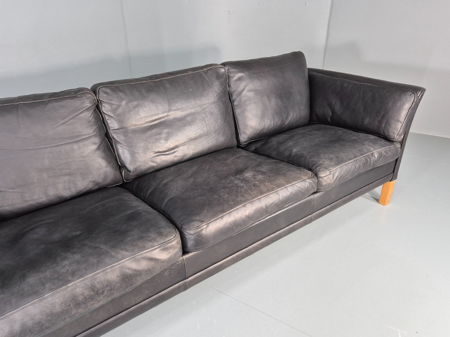 Vintage 3 Seat Sofa Danish Black Leather Mid Century Retro 1980s EB10483 M3SS3