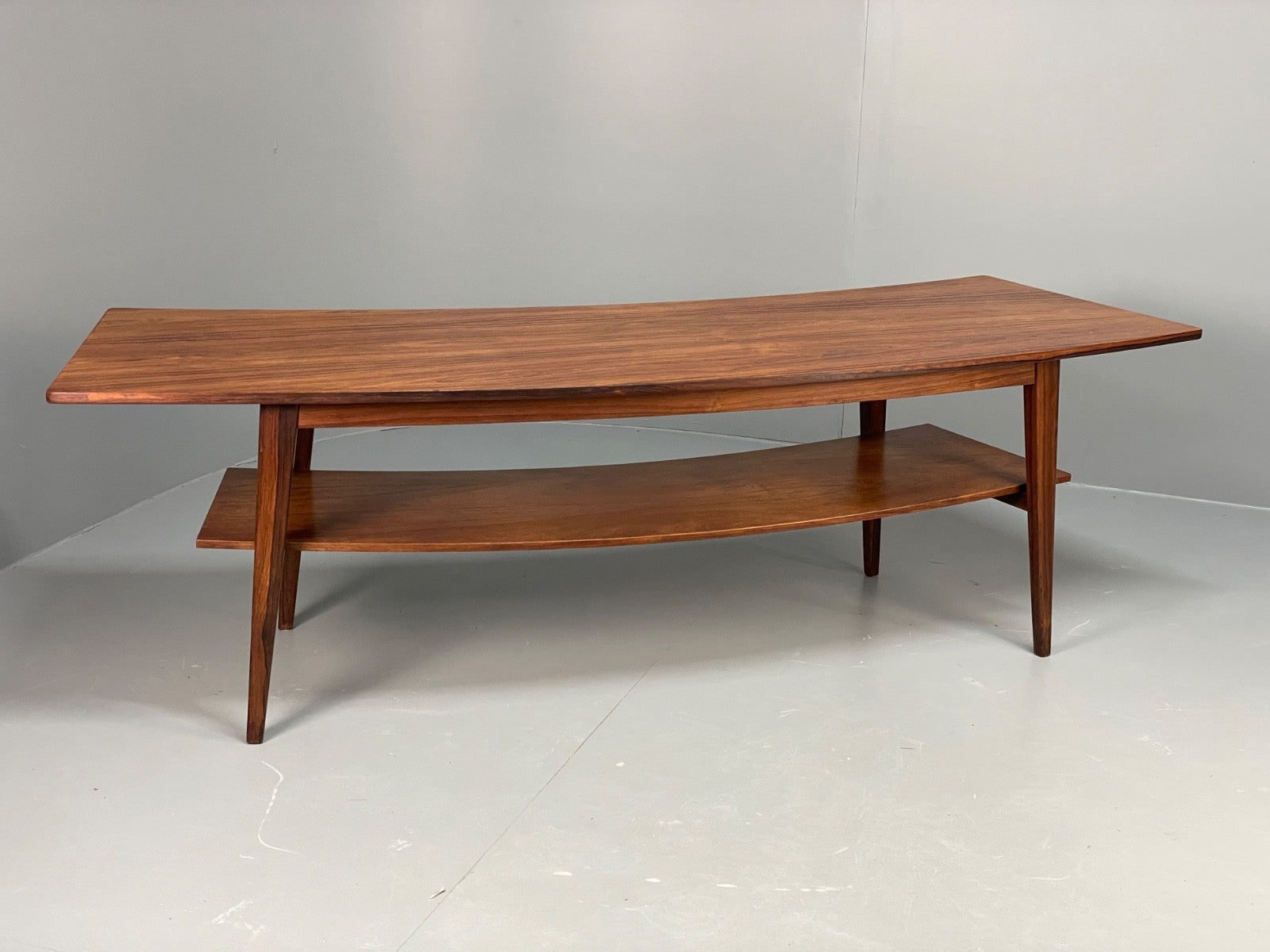 Curved 1960s Coffee Table Vintage Mid Century Danish With Shelf  EB10855 MWOO19