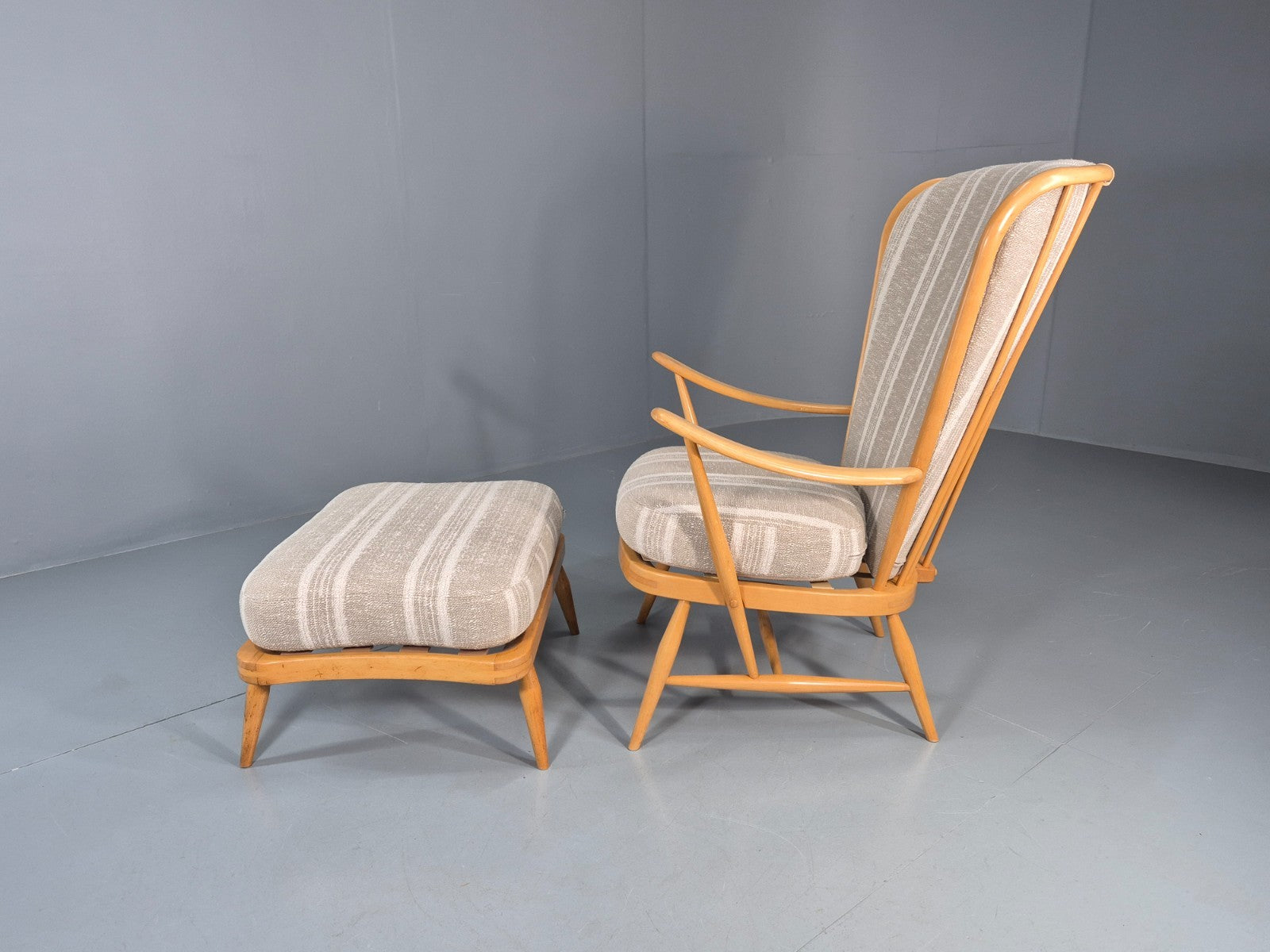 Vintage Ercol 415 Chair and Footstool with New Upholstery Retro  EB10293 MNOR1