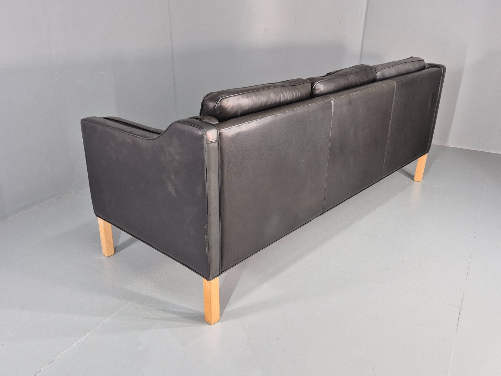 Vintage 3 Seat Sofa Danish Hurup Black Leather Retro MCM 1980s EB10472 M3SS19