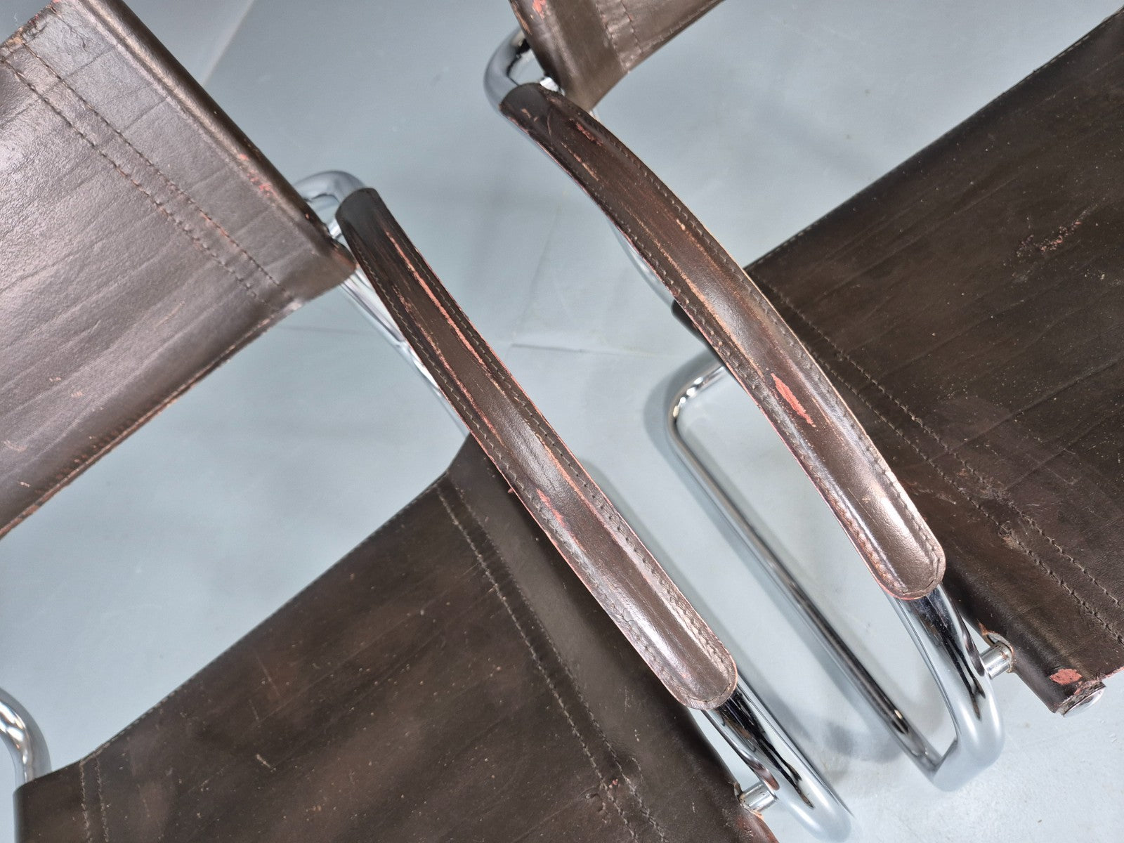 2 Bauhaus Style 1980s Chairs Leather and Chrome Retro Art Deco EB10980 MNOR4