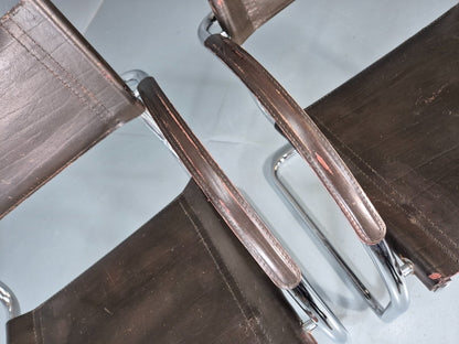 2 Bauhaus Style 1980s Chairs Leather and Chrome Retro Art Deco EB10980 MNOR4