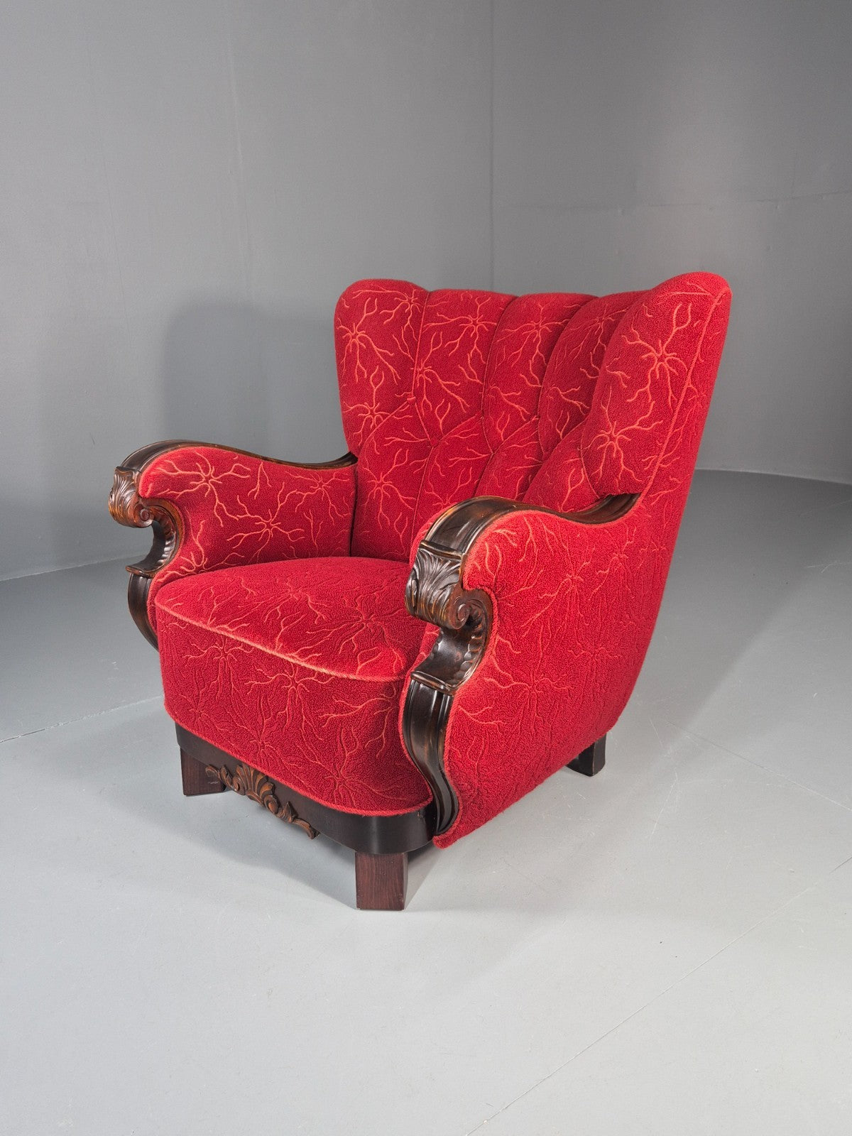 Vintage Art Deco Danish Lounge Chair Red Moquette 1930s EB11394 VCLO0
