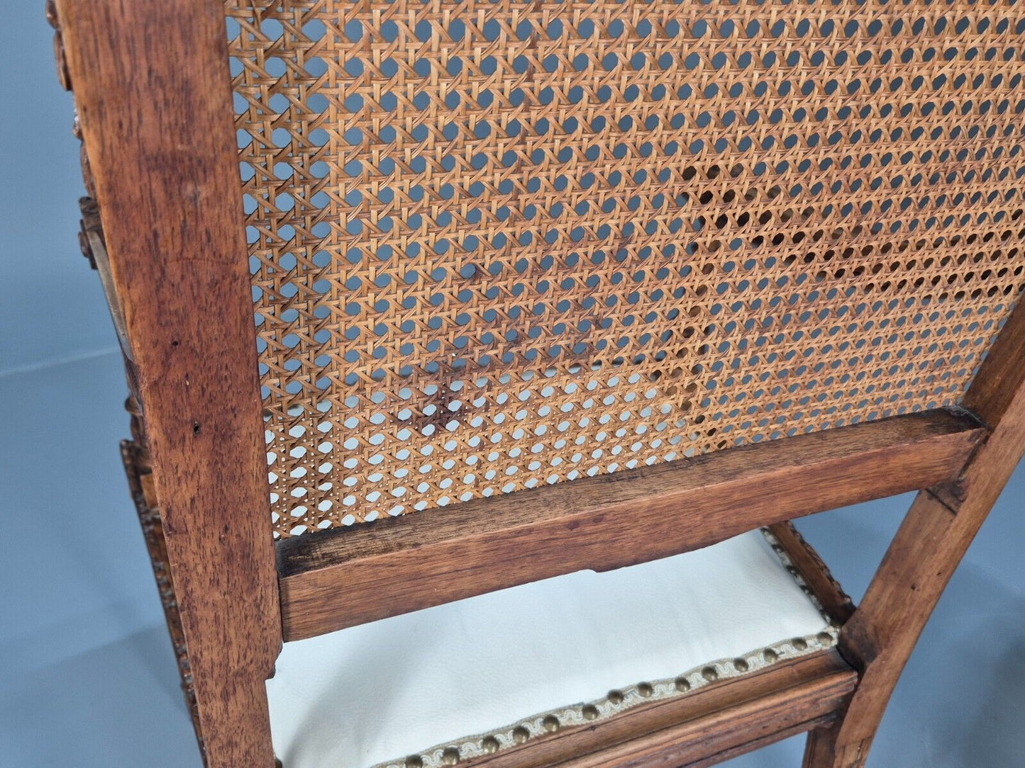 2 Vintage Danish Lounge Chairs Rattan Walnut Louis XVI Style Antique EB8995 VBER - UKDK FURNITURE