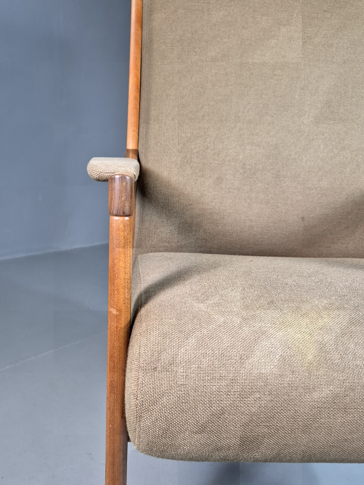 Vintage Swedish Lounge Chair Beige Wool Hardwood Frame MCM Retro EB7195 MNOR3