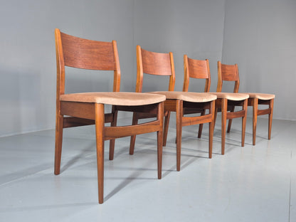 4 Vintage Teak Dining Chairs 1960s Retro Pinky Brown Velour MCM EB11605 MDIN1