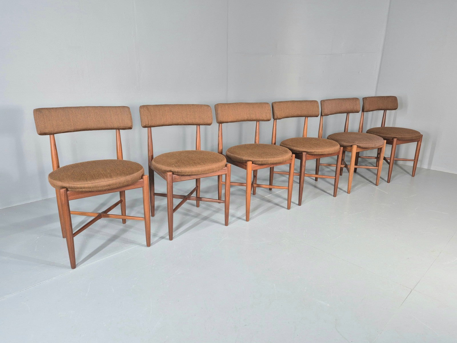 6 G Plan Round Seat Dining Chairs 1970s Retro MCM Original Fabric EB11613 MDIN0