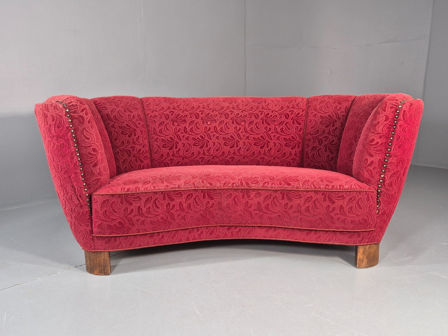 Classic Two Seater Danish Banana Sofa Art Deco 1930s Red Moquette EB10796 V2SS3