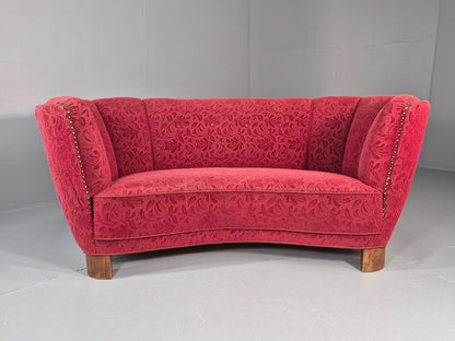 Classic Two Seater Danish Banana Sofa Art Deco 1930s Red Moquette EB10796 V2SS3