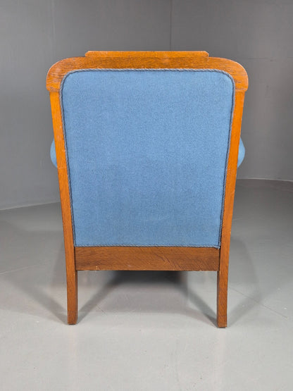 Vintage Danish Lounge Chair Blue Cloth Oak Frame 1900s Antique VCLO EB781311