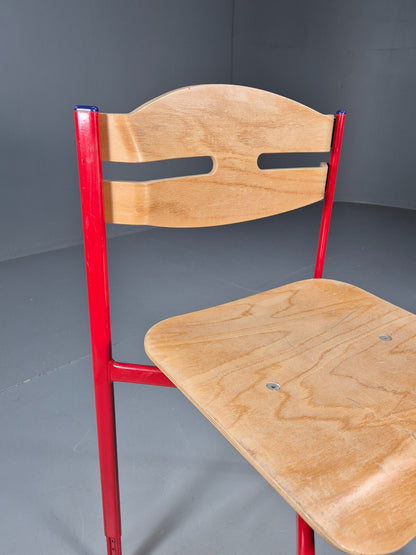 Vintage Danish Industrial Chair Red Frame Plywood Seat Retro EB9478 MSTA - UKDK FURNITURE