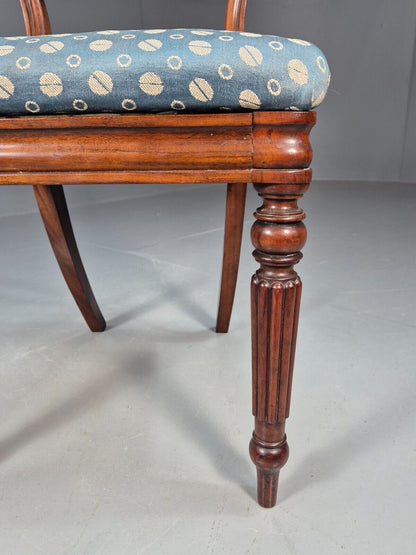Vintage Dining Chair Blue Cotton Mahogany Victorian Antique EB8689 VDIN - UKDK FURNITURE