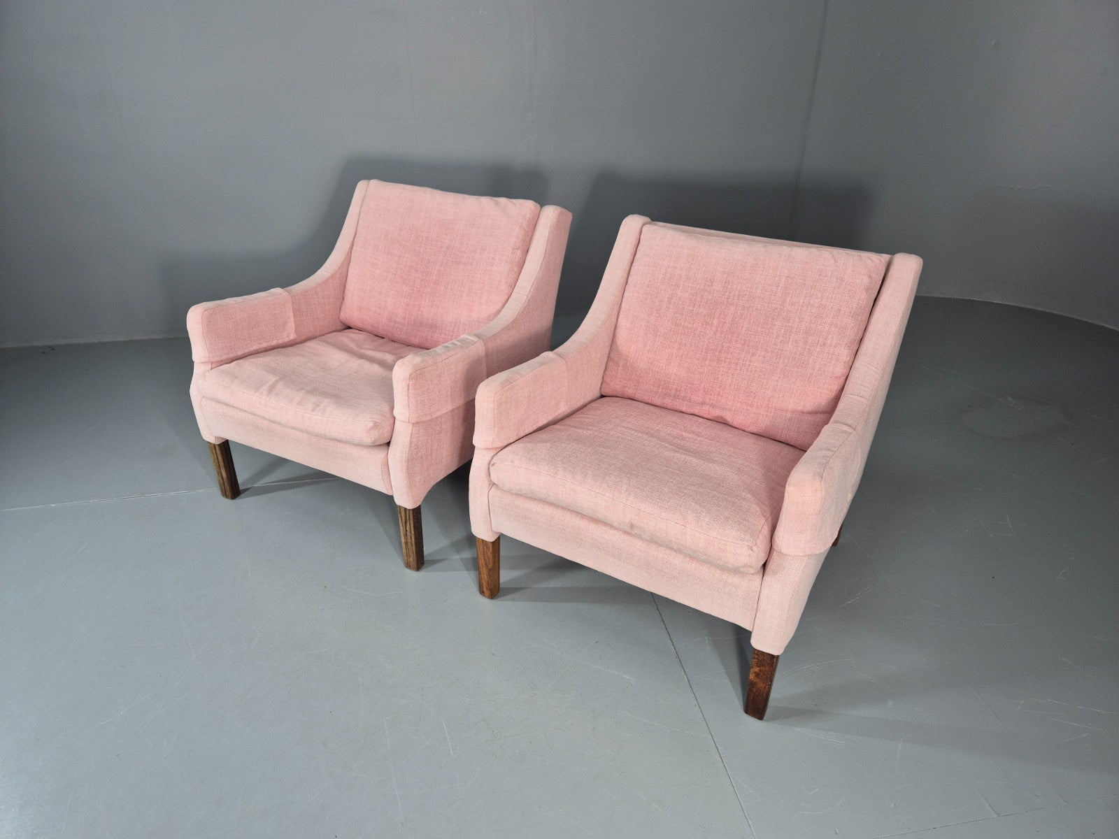 2 Midcentury Lounge Chairs 1960s Vintage Danish Pink Cotton EB11217 MNOR4
