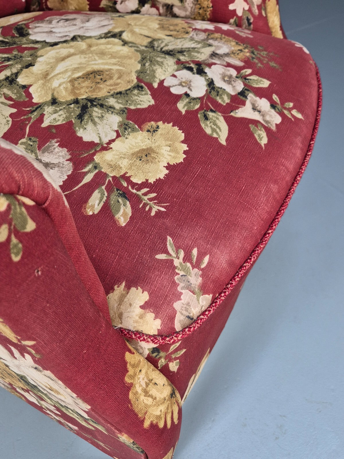 Vintage Danish Lounge Chair Wingback Floral Cotton Print 1950s Retro EB9540 MNOR - UKDK FURNITURE