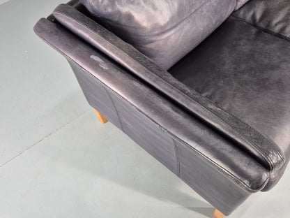 Vintage 2 Seater Sofa Danish Blue Leather Mid Century 1980s Retro EB9069 M2SS10