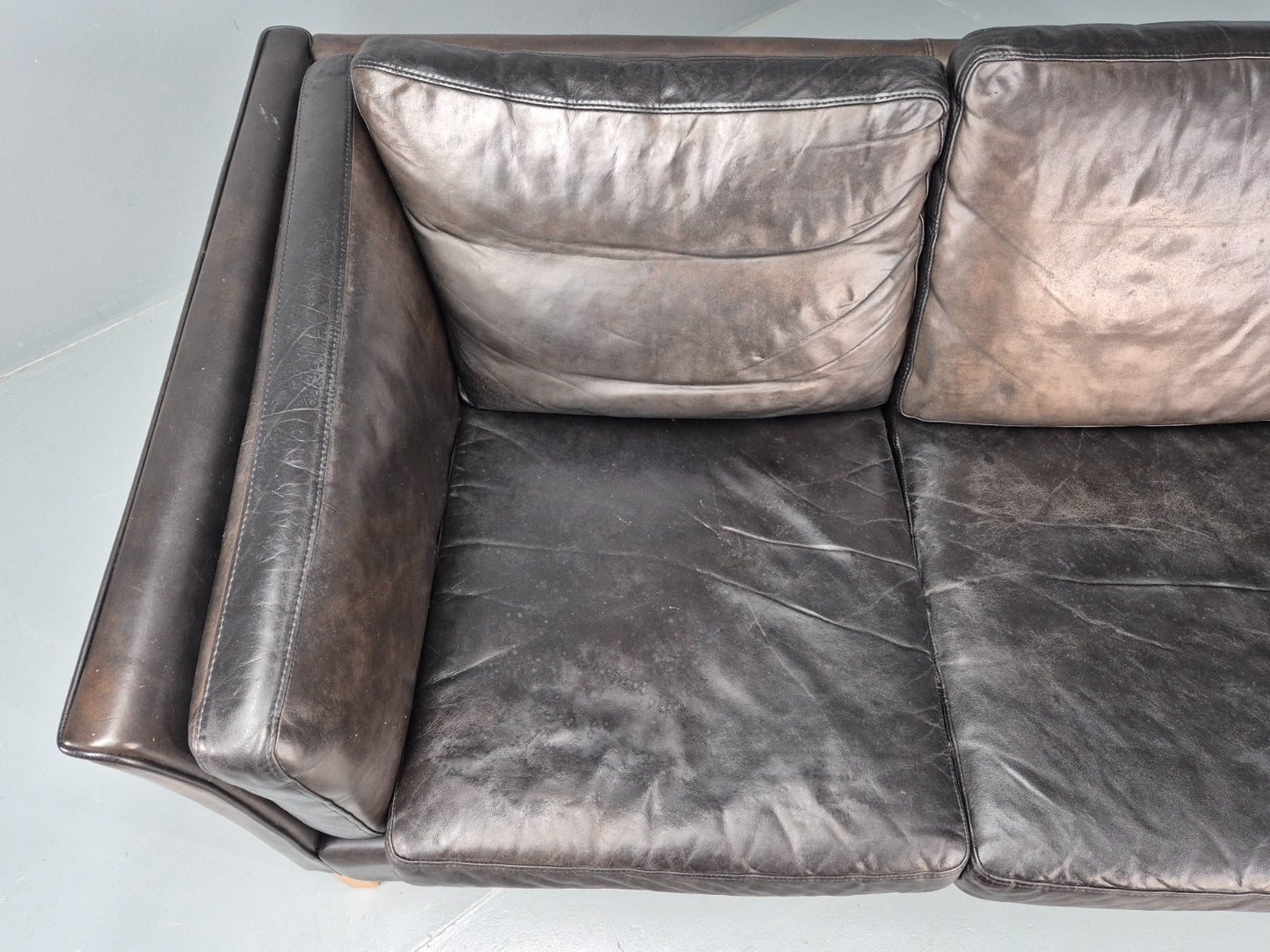 Vintage 3 Seat Sofa Danish Black Leather Vemb MCM Retro 1980s  EB10478 M3SS7