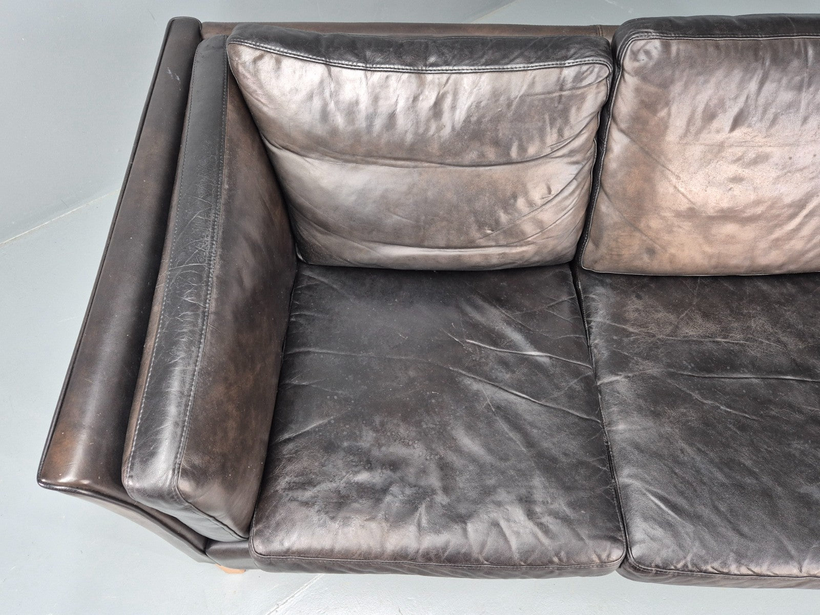 Vintage 3 Seat Sofa Danish Black Leather Vemb MCM Retro 1980s  EB10478 M3SS7