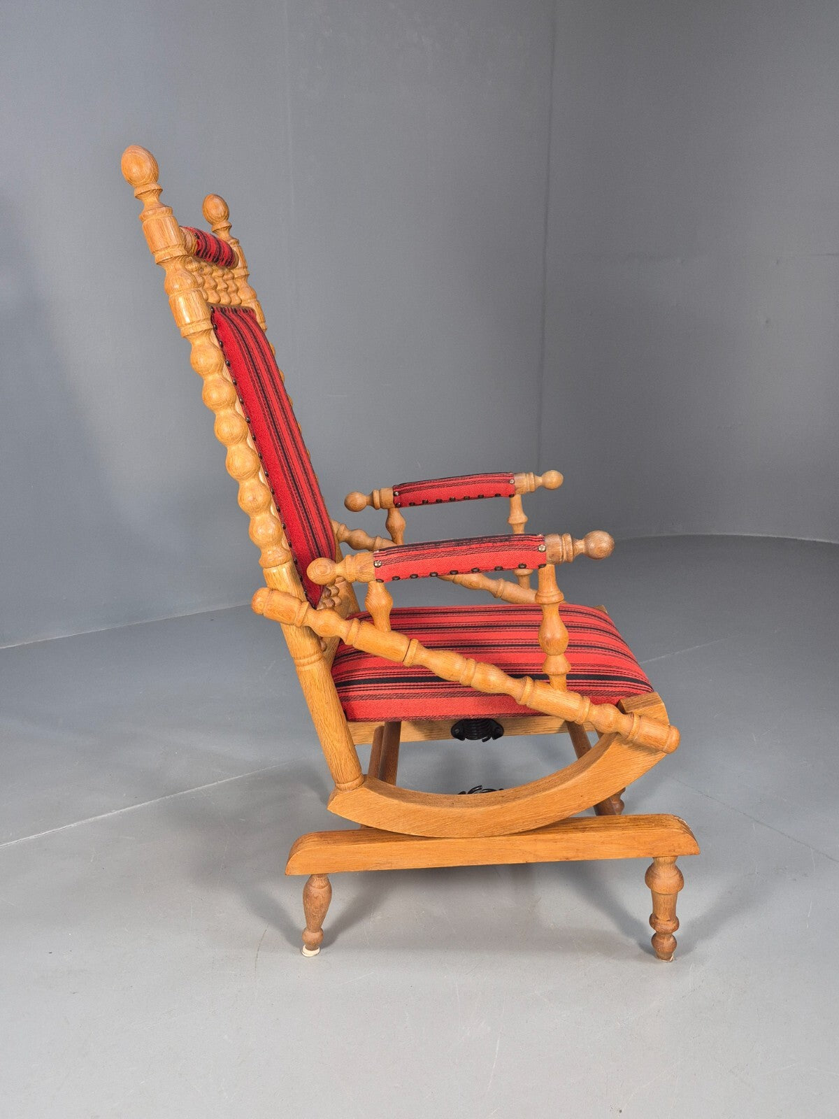 Vintage Danish Rocking Chair Oak Frame Red Stripe American Style EB9375 VCAR - UKDK FURNITURE