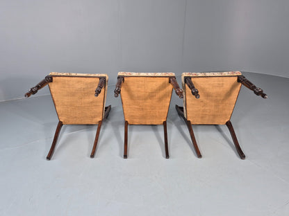 3 Antique Saloon Chairs Rosewood Frame Floral Seats Inlay Victorian EB10990 VDIN9