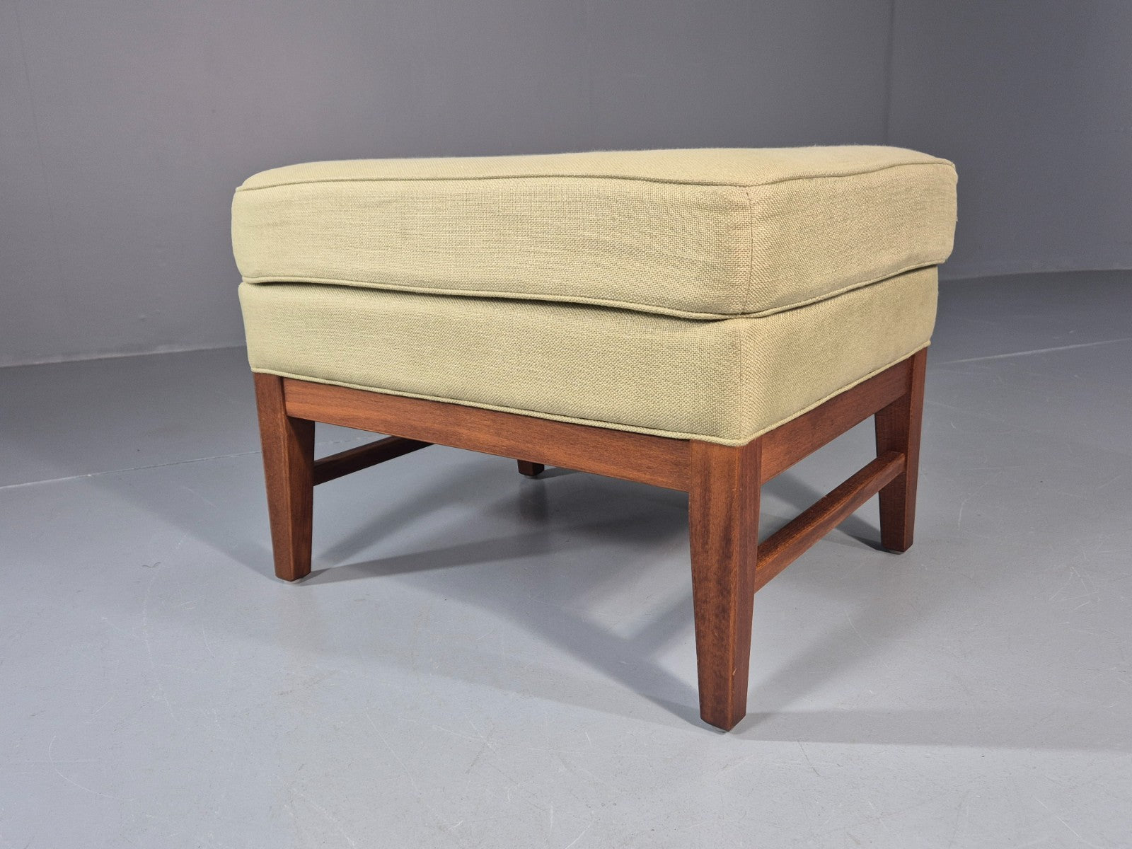 Mid Century Footstool Danish Vintage Green Wool Teak Frame 1970s EB11034 MFOO2