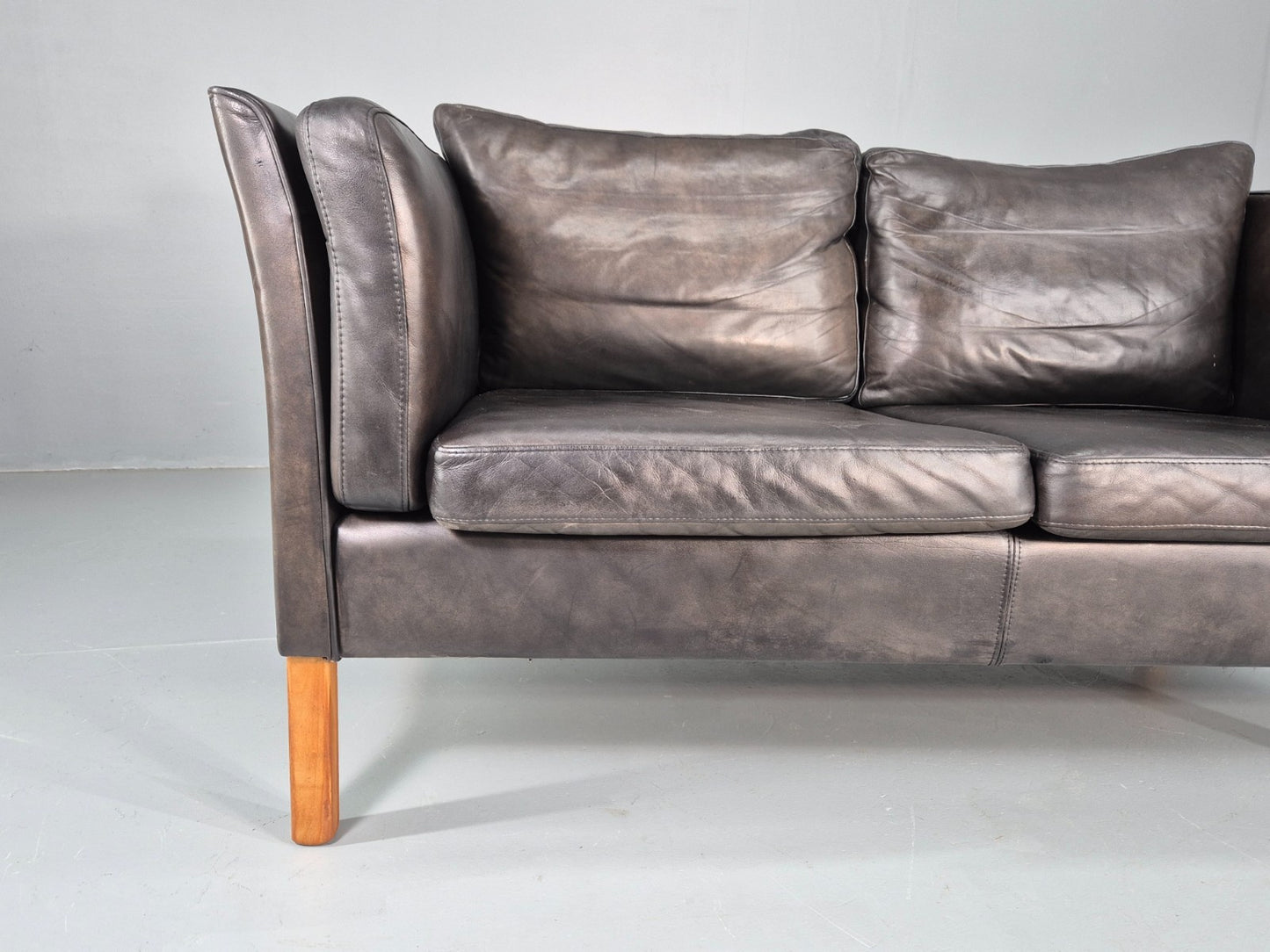 Vintage 2 Seater Sofa Black Leather Danish Retro Mid Century EB10477 M2SS2