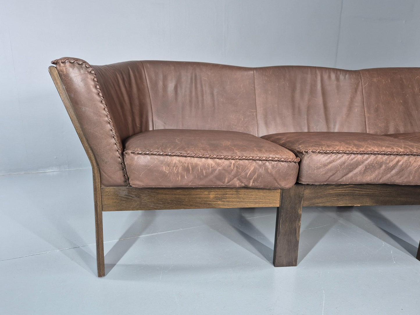 3 Seater Vintage Sofa Danish Mid Century Brown Leather 1970s Retro EB11370 M3SS2