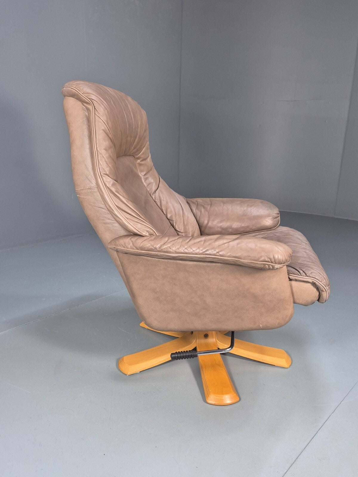 Vintage Danish Swivel and Recline Lounge Chair Beige Leather 1980s EB8889 MSWI - UKDK FURNITURE