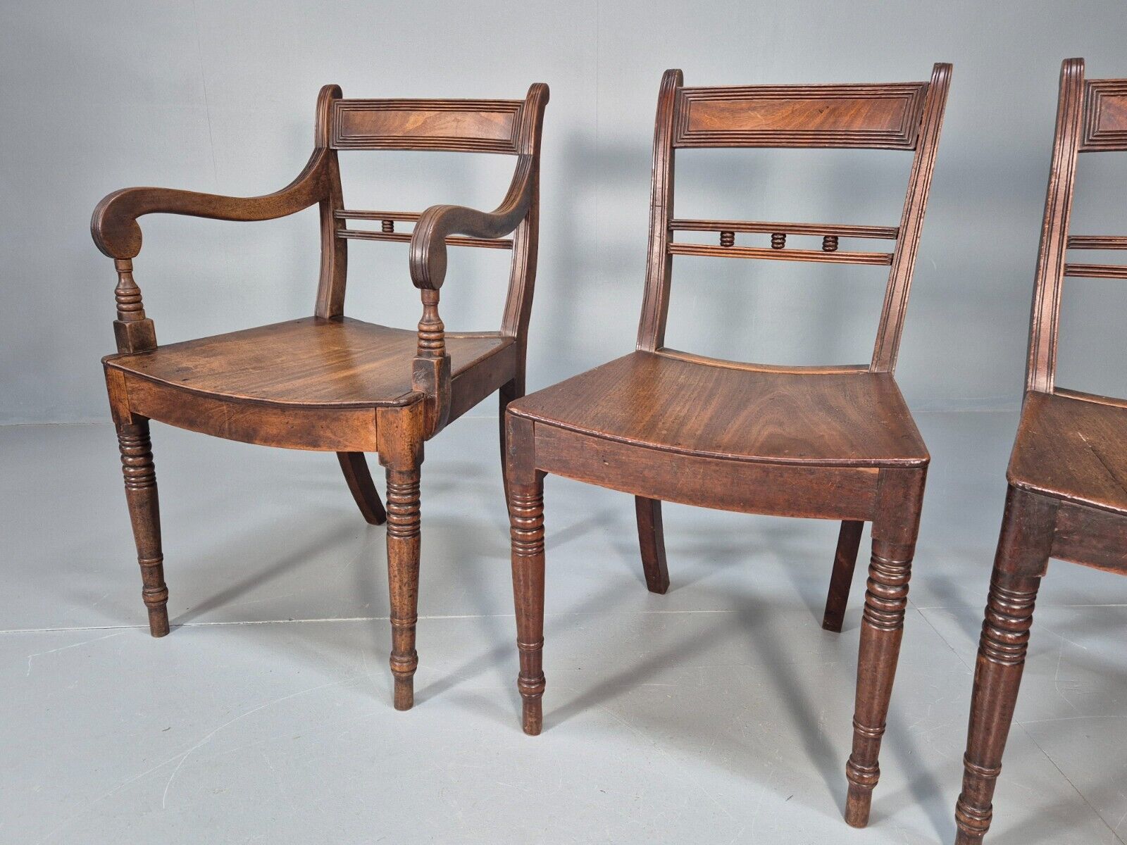 4 Antique Ball Back Walnut Dining Chairs Regency Style EB9146 VDIN - UKDK FURNITURE