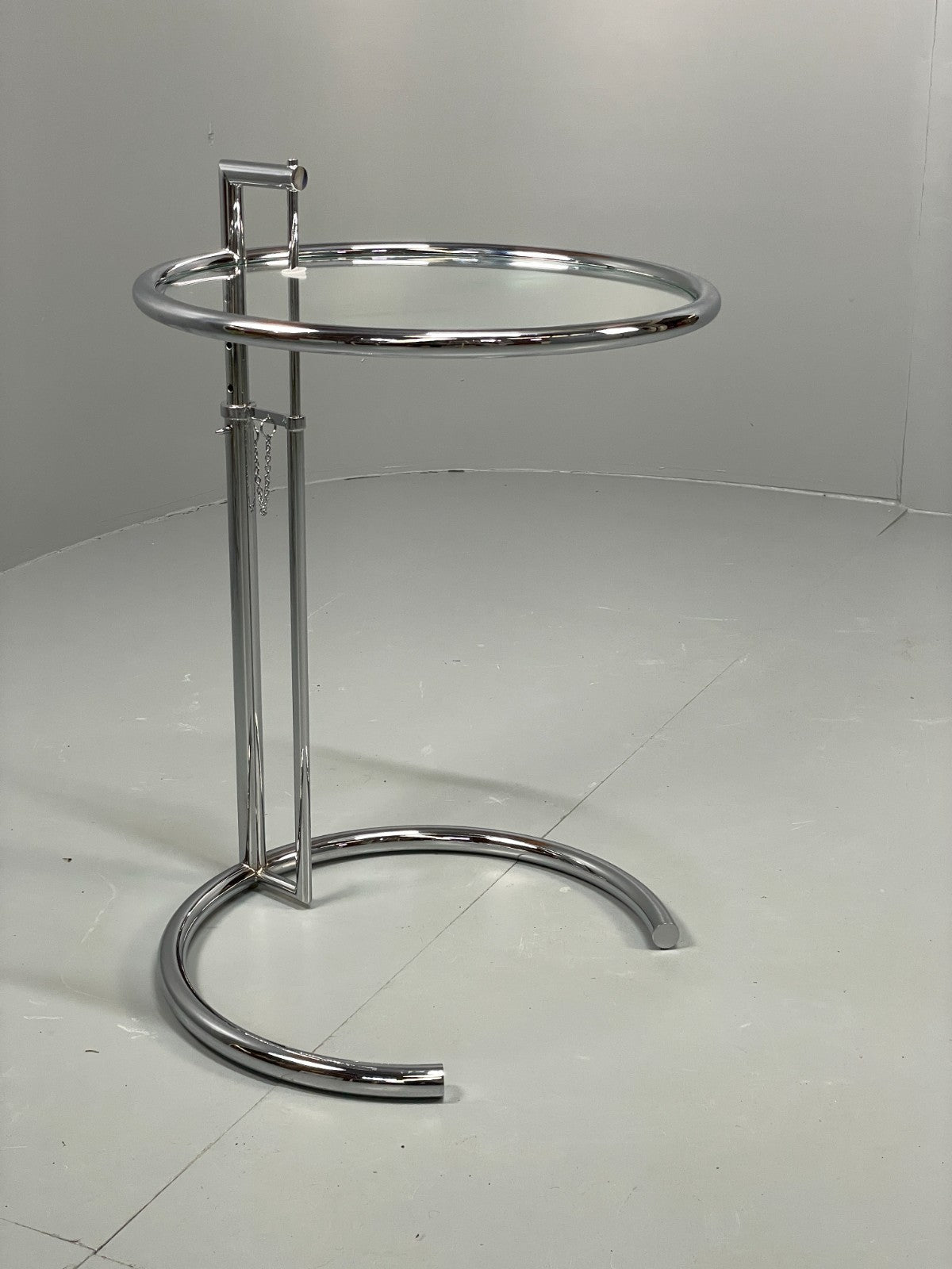 Vintage Chrome Side Table Eileen Grey Style Adjustable Glass Top EB11042 MWOO0