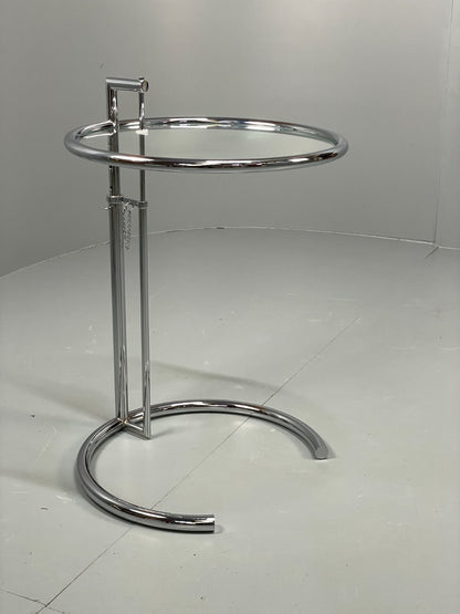 Vintage Chrome Side Table Eileen Grey Style Adjustable Glass Top EB11042 MWOO0
