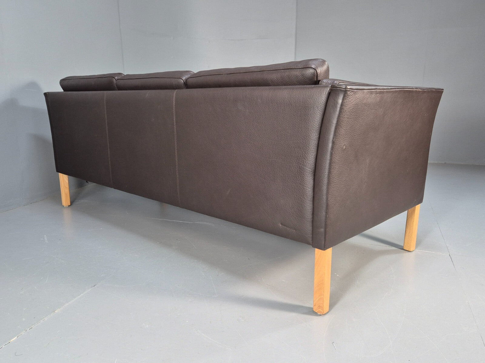 Vintage Danish 3 Seat Black leather Sofa 1980s Retro MCM EB9072 M3SS - UKDK FURNITURE