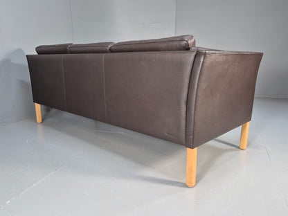Vintage Danish 3 Seat Black leather Sofa 1980s Retro MCM EB9072 M3SS - UKDK FURNITURE