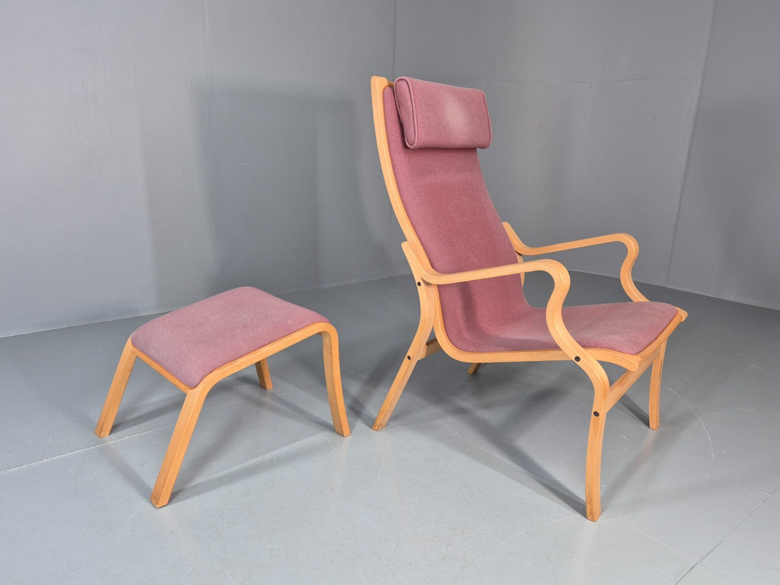 Vintage Danish Bentwood Chair and Footstool Ostergaard Style Retro EB11297 MBEN4