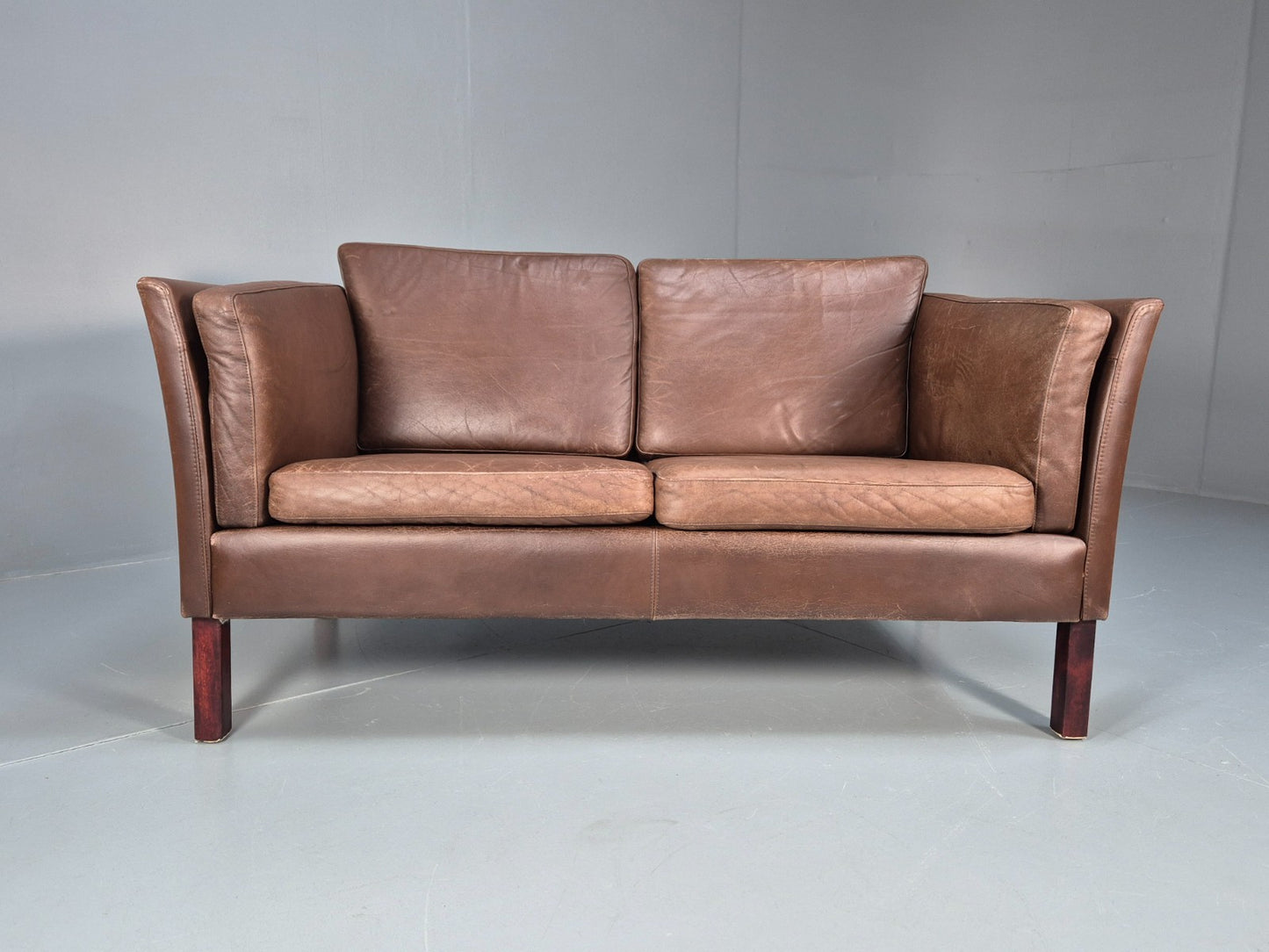 Vintage Danish Two Seater Sofa Brown Leather Mid Century Design 70s EB10070 M2SS7