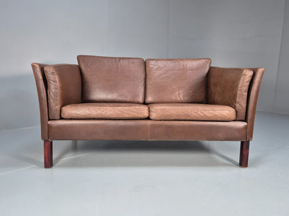 Vintage Danish Two Seater Sofa Brown Leather Mid Century Design 70s EB10070 M2SS7